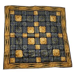 Anne Klein for Vera Neumann Silk Scarf Floral Grid Baroque Gray Made in Japan